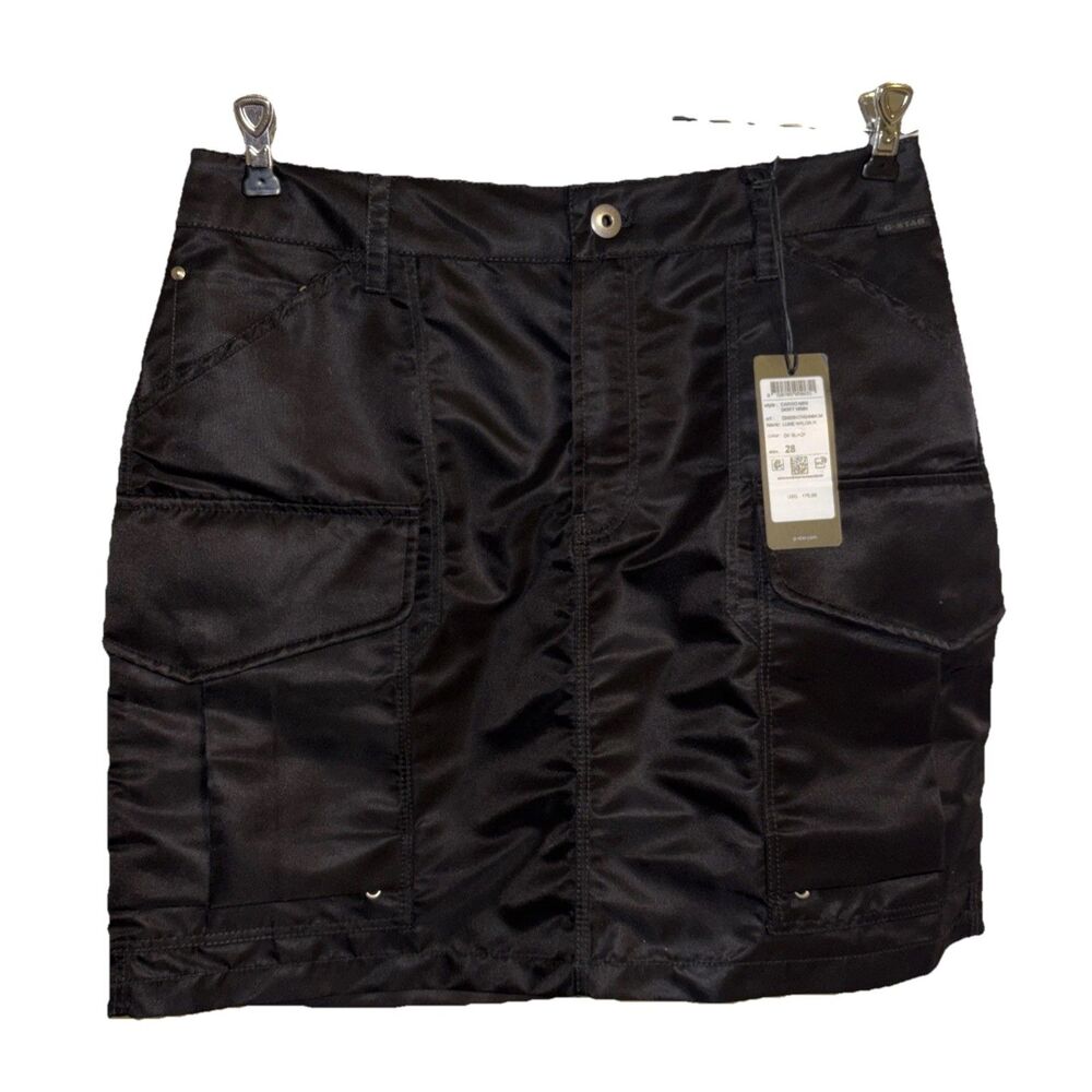 G-Star RAW cargo-pocket mini skirt in black nylon twill. Size 28 NWT